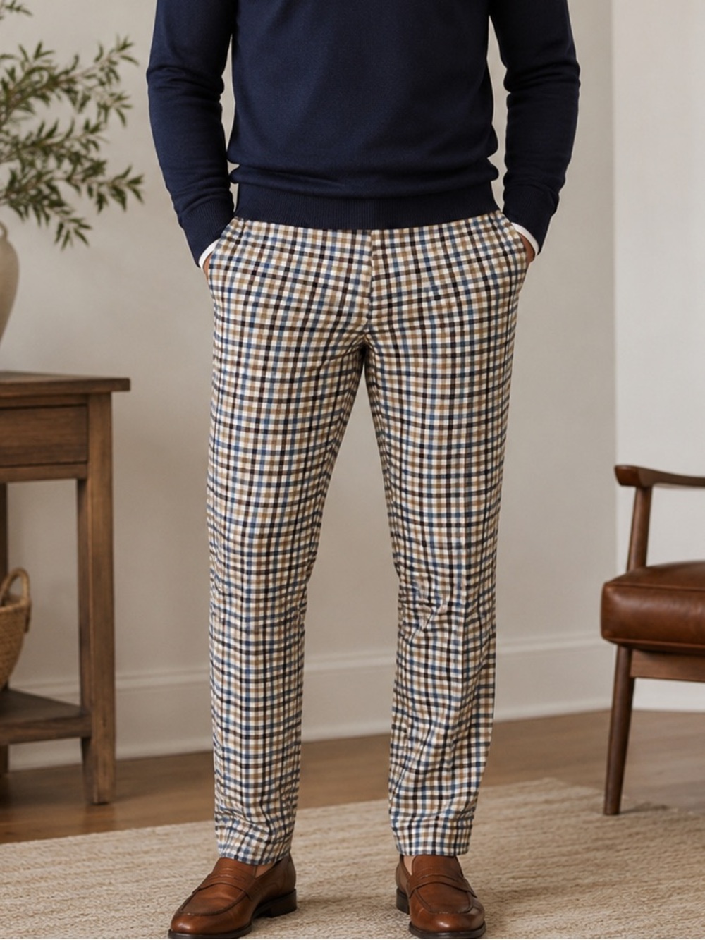Maus & Hoffman Italy Plaid Cotton Silk Dress Pants Mens Size 36 Luxury Vintage
